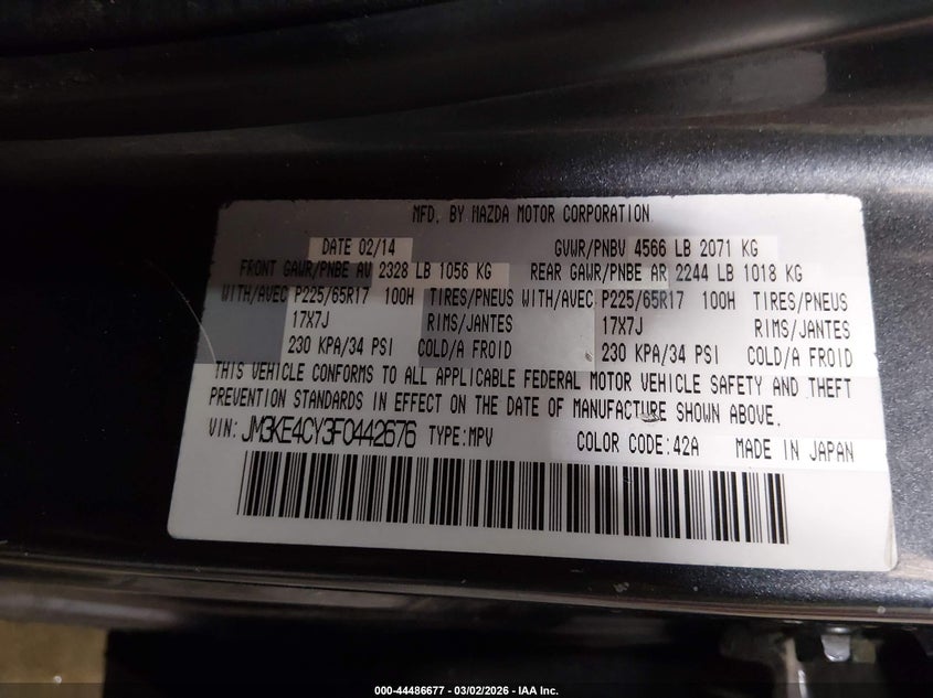 2015 Mazda Cx-5 VIN JM3KE4CY3F0442676 IAAI salvage auction — FRONT END, Salvage (Idaho), sold $450 on 2026-07-17 (photo 9)