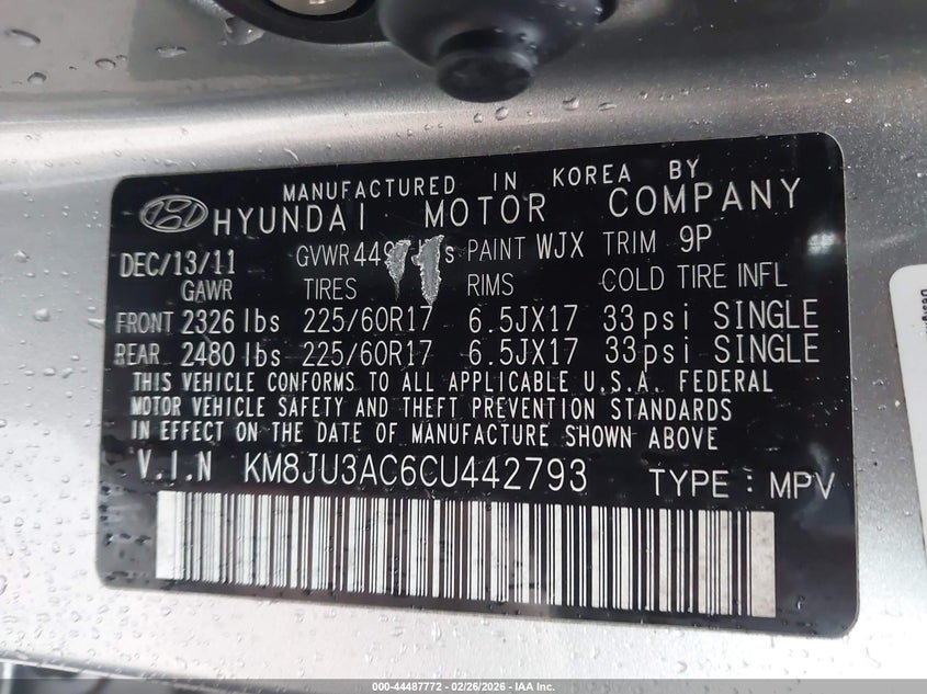 2012 Hyundai Tucson VIN KM8JU3AC6CU442793 IAAI salvage auction — LEFT SIDE, Salvage Title, sold $1,700 on 2026-07-29 (photo 9)