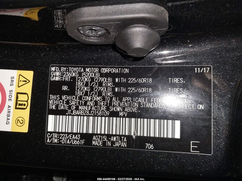 2018 Lexus Nx VIN JTJBARBZ8J2158109 IAAI salvage auction — FRONT END, Salvage Title, sold $4,550 on 2026-07-09 (photo 9)