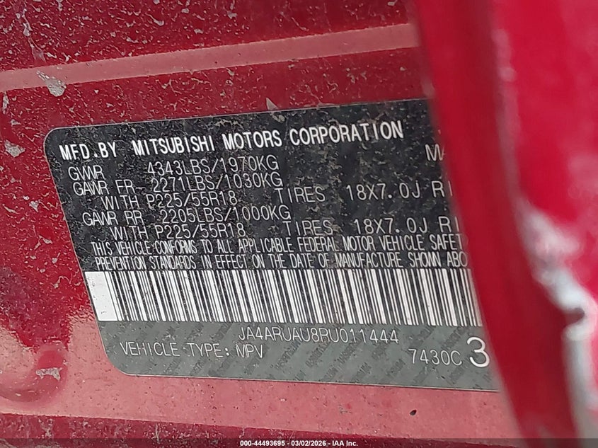 2024 Mitsubishi Outlander VIN JA4ARUAU8RU011444 IAAI salvage auction — FRONT END, Salvage - Greater Than 75% (Maryland), sold $700 on 2026-07-30 (photo 9)