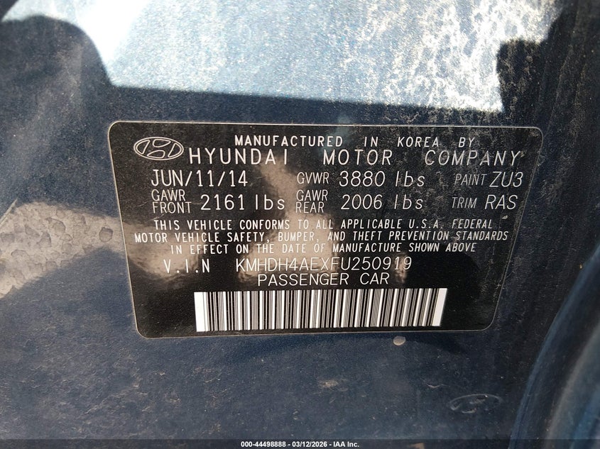 2015 Hyundai Elantra VIN KMHDH4AEXFU250919 IAAI salvage auction — FRONT END, Salvage (Idaho), sold $250 on 2026-07-29 (photo 9)
