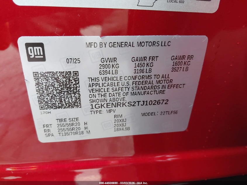 2026 Gmc Acadia VIN 1GKENRKS2TJ102672 IAAI salvage auction — LEFT REAR, Salvage (Oregon), sold $25,650 on 2026-07-09 (photo 9)