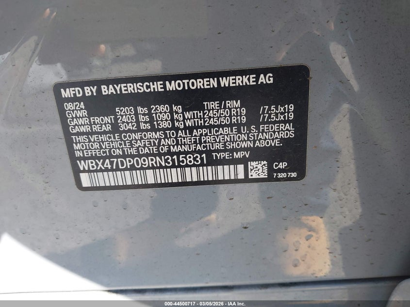 2024 BMW X3 VIN WBX47DP09RN315831 IAAI salvage auction — SIDE, Salvage Title, sold $16,700 on 2026-08-01 (photo 9)