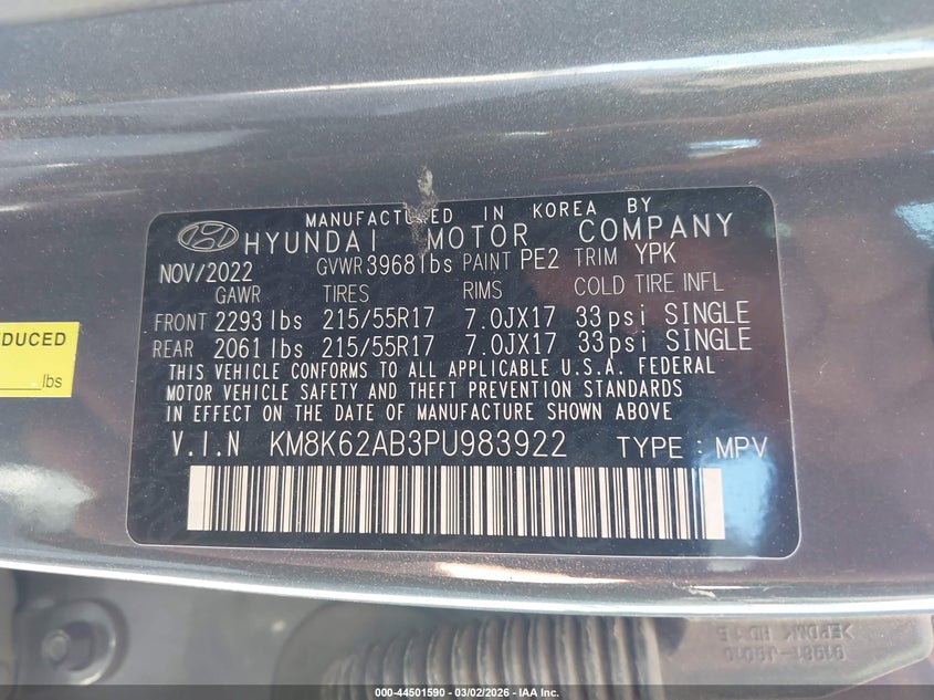 2023 Hyundai Kona VIN KM8K62AB3PU983922 IAAI salvage auction — FRONT END, Salvage (Texas), sold $2,400 on 2026-07-13 (photo 9)