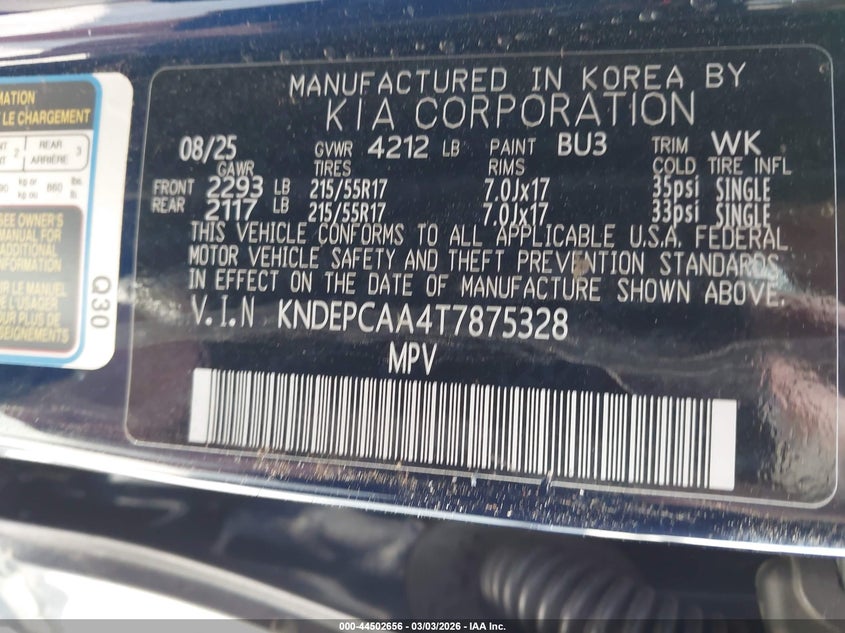 2026 Kia Seltos VIN KNDEPCAA4T7875328 IAAI salvage auction — FRONT END, Salvage (Texas), sold $3,750 on 2026-07-09 (photo 9)