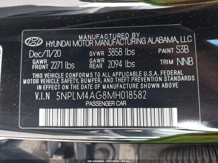 2021 Hyundai Elantra VIN 5NPLM4AG8MH018582 IAAI salvage auction — REAR END, Other, sold $2,950 on 2026-07-29 (photo 9)