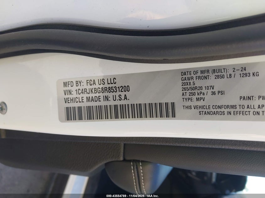 2024 Jeep Grand cherokee l VIN 1C4RJKBG8R8531200 IAAI salvage auction — FRONT END, Other, sold $10,200 on 2026-07-15 (photo 9)