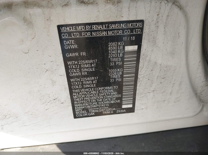 2019 Nissan Rogue VIN KNMAT2MT6KP514215 IAAI salvage auction — HAIL, Clear (Colorado), sold $25 on 2026-07-28 (photo 9)