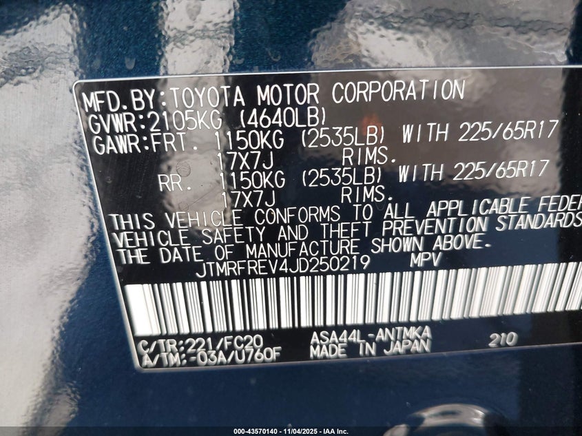 2018 Toyota Rav4 VIN JTMRFREV4JD250219 IAAI salvage auction — RIGHT FRONT, Other, sold $5,600 on 2026-07-21 (photo 9)