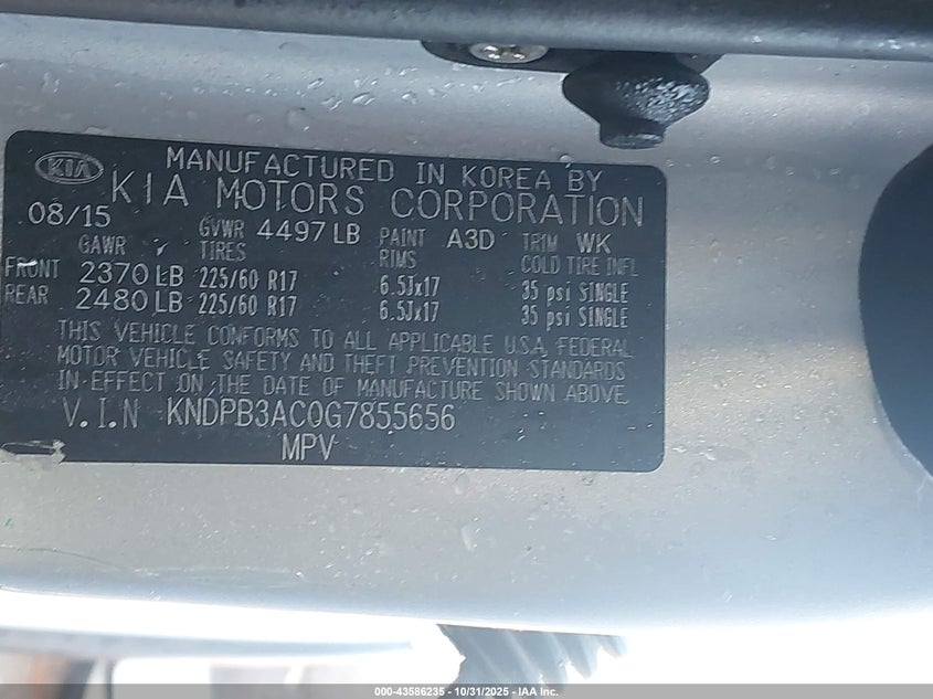 2016 Kia Sportage VIN KNDPB3AC0G7855656 IAAI salvage auction — LEFT SIDE, Other, sold $900 on 2026-07-09 (photo 9)