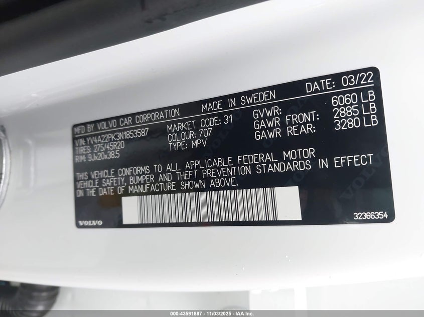 2022 Volvo Xc90 VIN YV4A22PK3N1853587 IAAI salvage auction — FRONT END, Other, sold $9,300 on 2026-08-12 (photo 9)