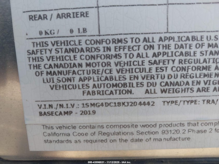 2019 VIN 1SMG4DC18KJ204442 IAAI salvage auction — FRONT END, Other, sold $10,750 on 2026-09-30 (photo 9)