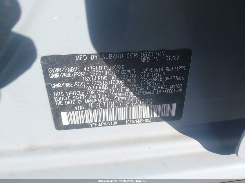 2023 Subaru Crosstrek VIN JF2GTHNC7P8320386 IAAI salvage auction — FRONT END, Clear (Oklahoma), sold $3,775 on 2026-07-21 (photo 9)