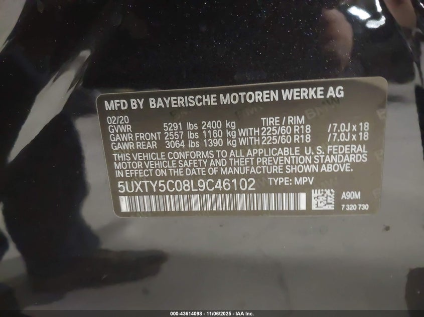 2020 BMW X3 VIN 5UXTY5C08L9C46102 IAAI salvage auction — FRONT END, Other, sold $8,700 on 2026-07-29 (photo 9)