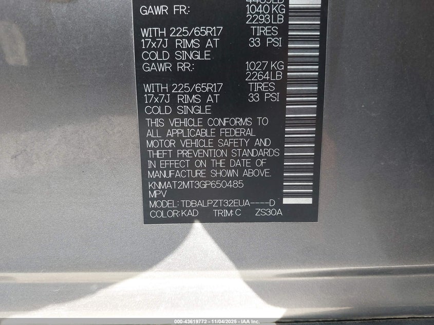 2016 Nissan Rogue sport VIN KNMAT2MT3GP650485 IAAI salvage auction — FRONT END, Salvage (Louisiana), sold $400 on 2026-08-01 (photo 9)