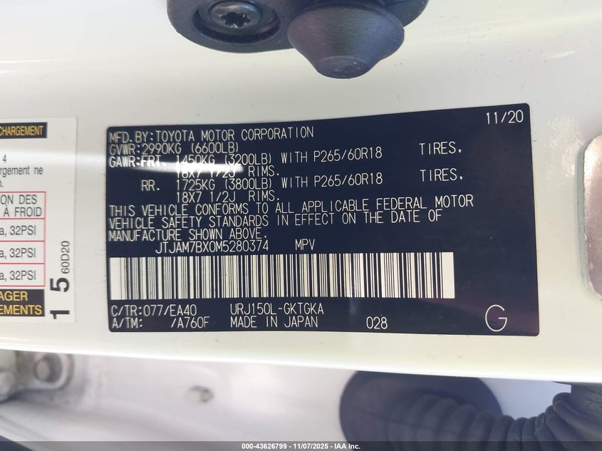2021 Lexus Gx 460 VIN JTJAM7BX0M5280374 IAAI salvage auction — FRONT END, Salvage (Indiana), sold $8,900 on 2026-07-28 (photo 9)