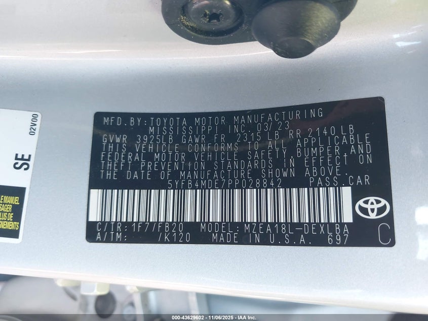 2023 Toyota Corolla VIN 5YFB4MDE7PP028842 IAAI salvage auction — FRONT END, Original (Texas), sold $275 on 2026-07-28 (photo 9)