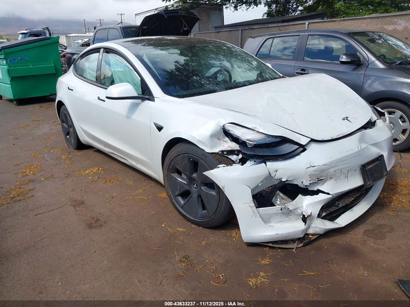 2023 Tesla Model 3 VIN 5YJ3E1EB7PF391691 IAAI salvage auction — FRONT END, Clear (Hawaii), sold $25 on 2026-07-12 (photo 1)