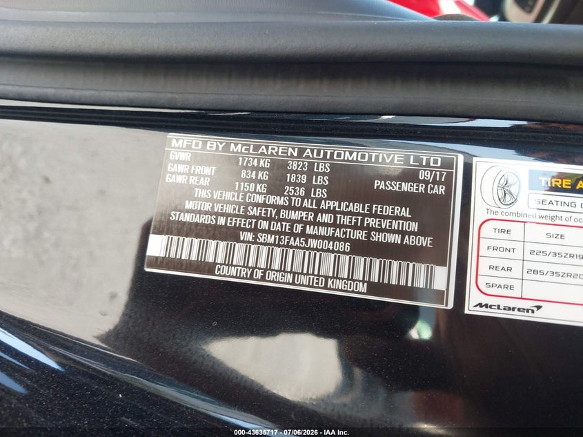 2018 Mclaren 570s VIN SBM13FAA5JW004086 IAAI salvage auction — RIGHT SIDE, Salvage (California), sold $30,250 on 2026-07-27 (photo 9)