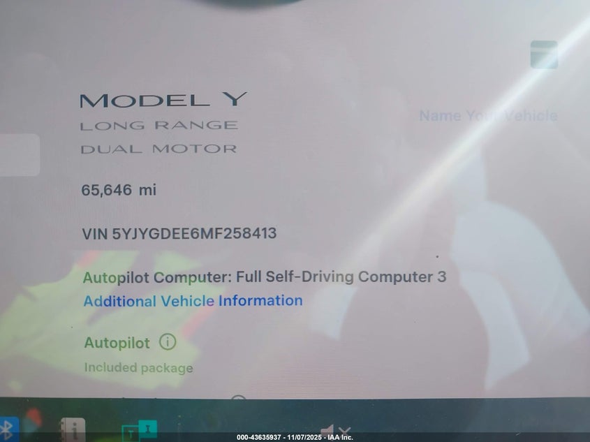 2021 Tesla Model y VIN 5YJYGDEE6MF258413 IAAI salvage auction — REAR END, Other, sold $11,200 on 2026-07-14 (photo 7)