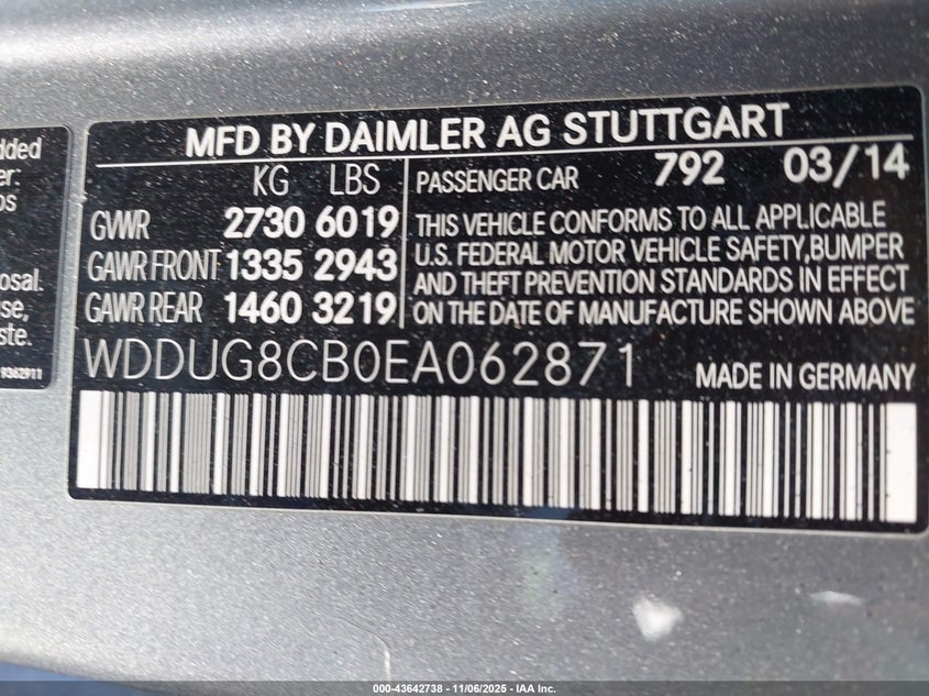2014 Mercedes-benz S-klasse VIN WDDUG8CB0EA062871 IAAI salvage auction — FRONT END, Salvage Title, sold $4,800 on 2026-08-12 (photo 9)