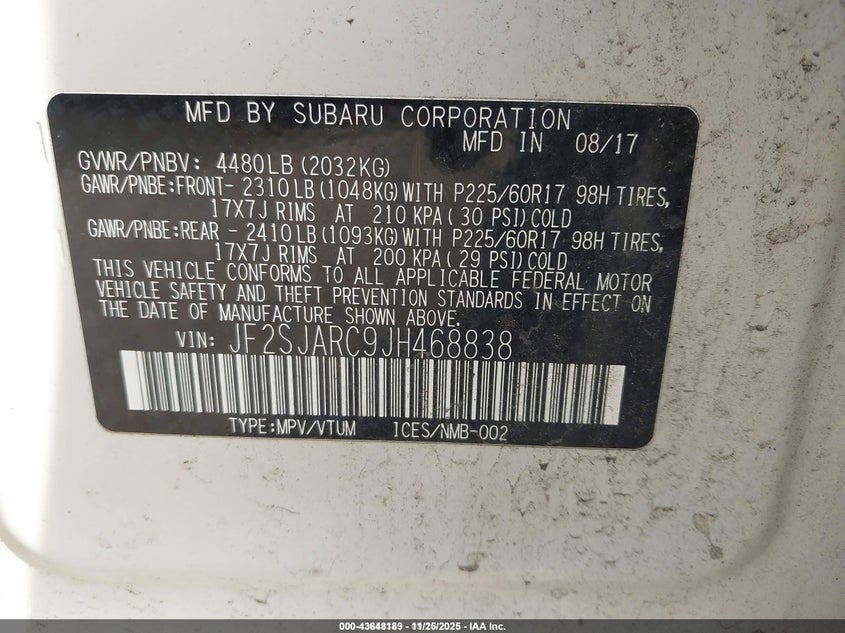 2018 Subaru Forester VIN JF2SJARC9JH468838 IAAI salvage auction — FRONT END, Salvage (Idaho), sold $2,350 on 2026-07-31 (photo 9)