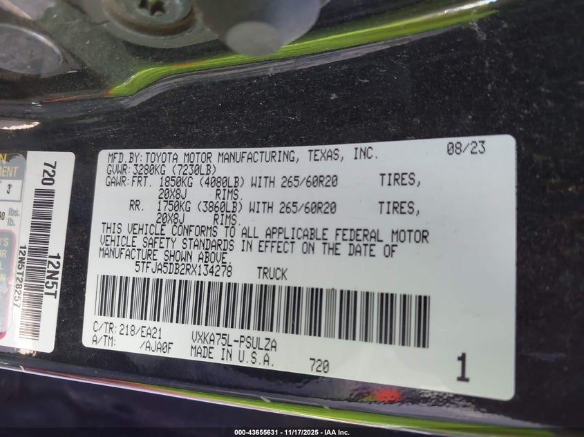 2024 Toyota Tundra VIN 5TFJA5DB2RX134278 IAAI salvage auction — THEFT, Salvage (Texas), sold $8,100 on 2026-07-30 (photo 9)
