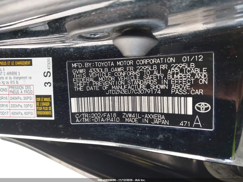 2012 Toyota Prius v VIN JTDZN3EU7C3079174 IAAI salvage auction — FRONT END, Other, sold $1,300 on 2026-07-15 (photo 9)