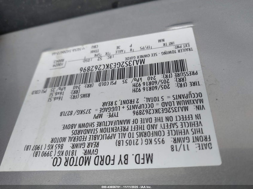 2019 Ford Ecosport VIN MAJ3S2GE3KC262896 IAAI salvage auction — FRONT END, Salvage (Massachusetts), sold $25 on 2026-07-31 (photo 9)