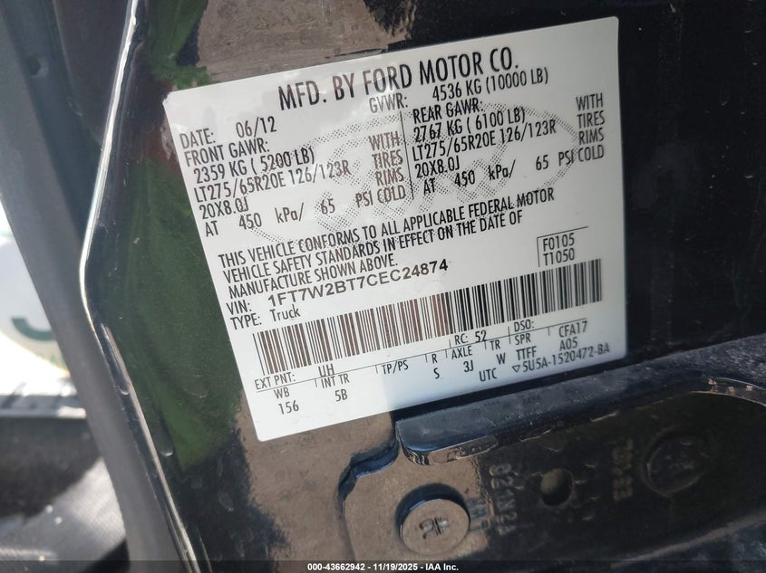 2012 Ford F-250 VIN 1FT7W2BT7CEC24874 IAAI salvage auction — ALL OVER, Other, sold $25 on 2026-08-03 (photo 9)