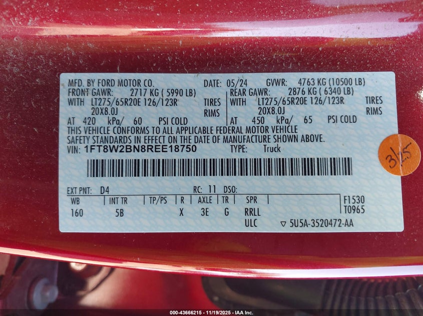 2024 Ford F250 VIN 1FT8W2BN8REE18750 IAAI salvage auction — FRONT END, Salvage Title, sold $9,100 on 2026-07-24 (photo 9)