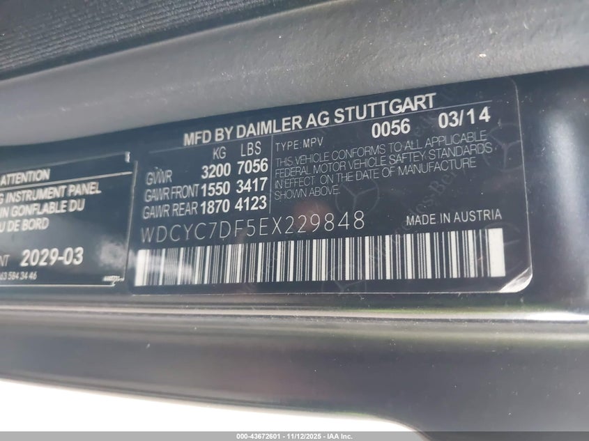 2014 Mercedes-benz G-class VIN WDCYC7DF5EX222169 IAAI salvage auction — FRONT END, Other, sold $24,950 on 2026-08-11 (photo 9)