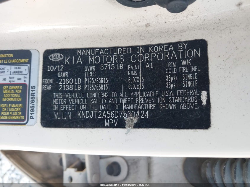 2013 Kia Soul VIN KNDJT2A56D7530424 IAAI salvage auction — FRONT END, Salvage Title, sold $700 on 2026-07-14 (photo 9)