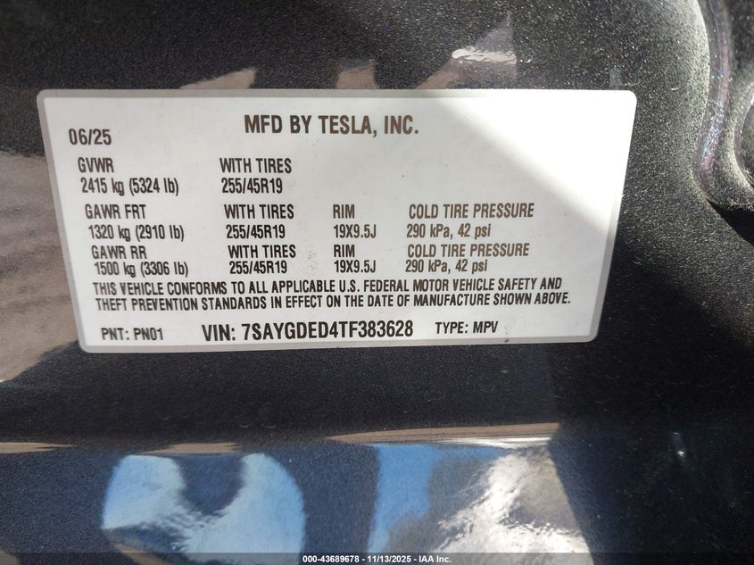 2026 Tesla Model y VIN 7SAYGDED4TF383628 IAAI salvage auction — SIDE, Other, sold $11,100 on 2026-08-02 (photo 9)