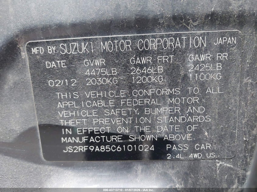 2012 Suzuki Kizashi VIN JS2RF9A85C6101024 IAAI salvage auction — FRONT END, Original (Ohio), sold $300 on 2026-07-08 (photo 9)