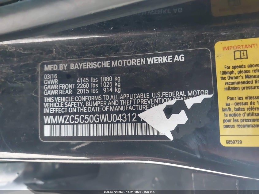 2016 Mini Countryman VIN WMWZC5C50GWU04312 IAAI salvage auction — FRONT END, Salvage (Illinois), sold $1,000 on 2026-07-16 (photo 9)