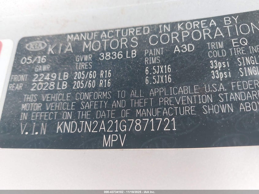 2016 Kia Soul VIN KNDJN2A21G7871721 IAAI salvage auction — FRONT END, Salvage Title, sold $1,050 on 2026-07-28 (photo 9)