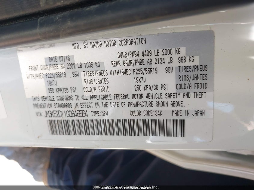 2016 Mazda Cx-5 VIN JM3KE2DY1G0846564 IAAI salvage auction — REAR END, Salvage Title, sold $400 on 2026-07-08 (photo 9)