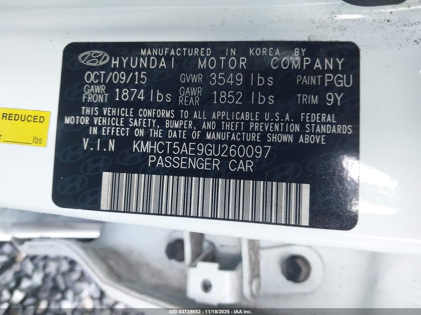 2016 Hyundai Accent VIN KMHCT5AE9GU260097 IAAI salvage auction — FRONT END, Salvage Title, sold $775 on 2026-07-22 (photo 9)