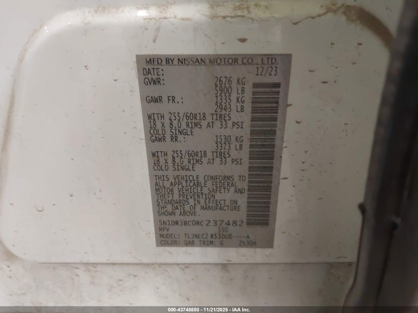 2024 Nissan Pathfinder VIN 5N1DR3BC0RC237482 IAAI salvage auction — FRONT END, Salvage (Minnesota), sold $9,500 on 2026-07-28 (photo 9)