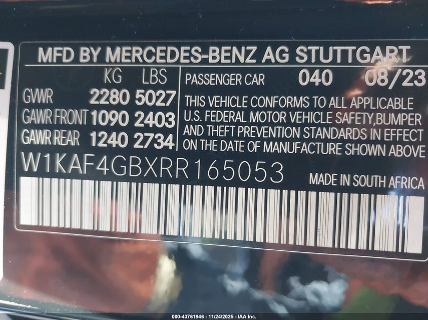 2024 Mercedes-benz C class VIN W1KAF4GBXRR165053 IAAI salvage auction — FRONT END, Salvage (California), sold $21,300 on 2026-07-06 (photo 9)