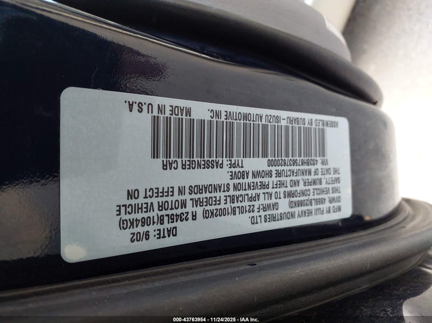2003 Subaru Outback VIN 4S3BH675637620000 IAAI salvage auction — FRONT & REAR, Salvage (Utah), sold $275 on 2026-07-09 (photo 9)
