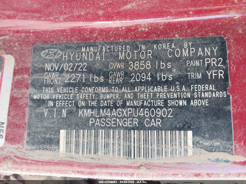 2023 Hyundai Elantra VIN KMHLM4AGXPU460902 IAAI salvage auction — THEFT, Other, sold $775 on 2026-07-14 (photo 9)