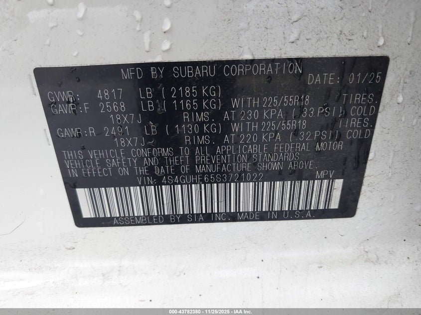2025 Subaru Xv VIN 4S4GUHF65S3721022 IAAI salvage auction — REAR END, Salvage (Oregon), sold $8,400 on 2026-08-30 (photo 9)