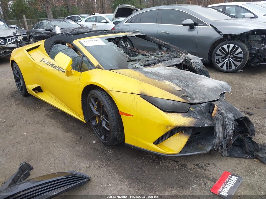 2019 Lamborghini Huracan VIN ZHWUR2ZF2KLA12155 IAAI salvage auction — INTERIOR BURN, Salvage Title, sold $33,350 on 2026-07-15 (photo 1)