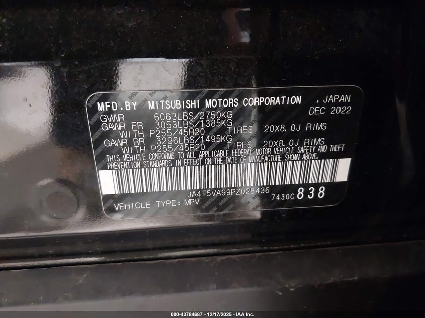 2023 Mitsubishi Outlander VIN JA4T5VA99PZ028436 IAAI salvage auction — FRONT END, Salvage (Minnesota), sold $16,200 on 2026-07-09 (photo 9)