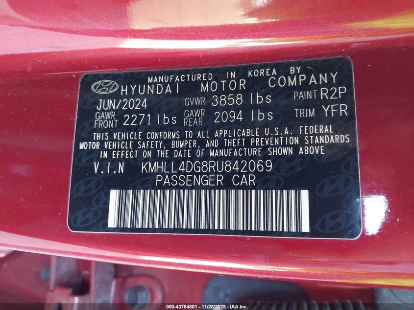 2024 Hyundai Elantra VIN KMHLL4DG8RU842069 IAAI salvage auction — RIGHT FRONT, Salvage (Indiana), sold $3,600 on 2026-07-30 (photo 9)