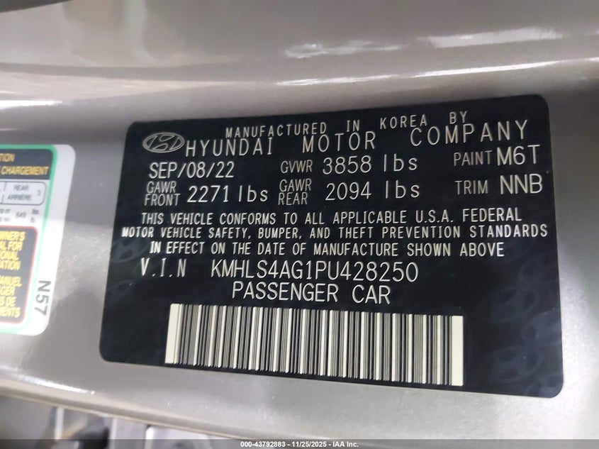 2023 Hyundai Elantra VIN KMHLS4AG1PU428250 IAAI salvage auction — FRONT END, Non-Repairable (Virginia), sold $25 on 2026-07-30 (photo 9)