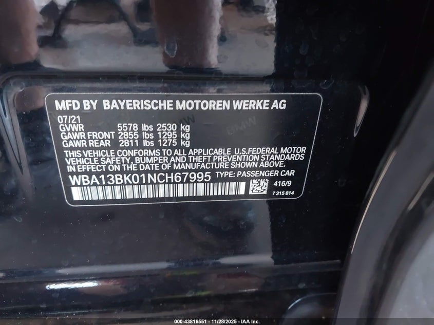 2022 BMW M550i xdrive VIN WBA13BK01NCH67995 IAAI salvage auction — FRONT END, Rebuildable (Florida), sold $14,300 on 2026-08-08 (photo 9)