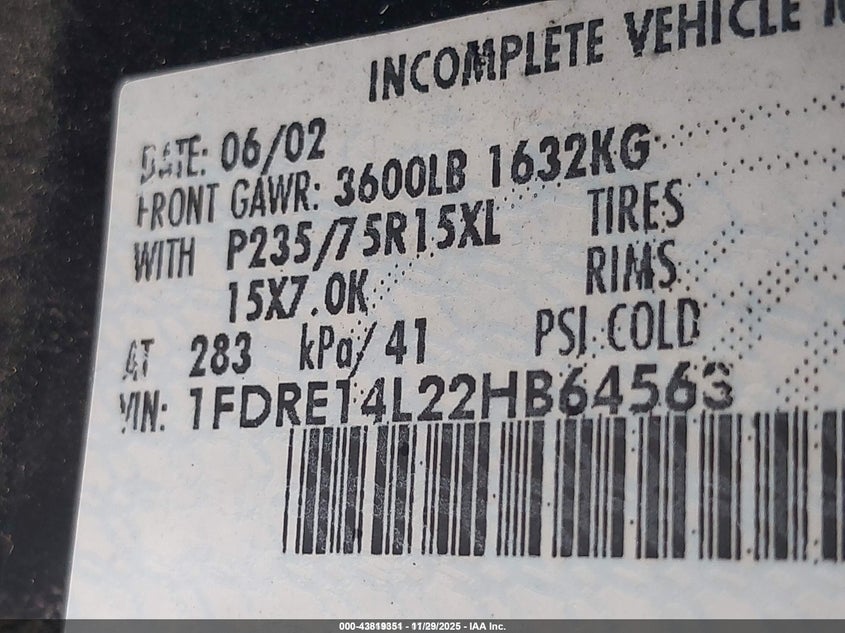 2002 Ford E 150 VIN 1FDRE14L22HB64563 IAAI salvage auction — UNKNOWN, Salvage (Illinois), sold $450 on 2026-07-07 (photo 9)